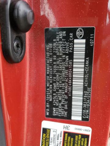 4T4BE46K48R041585 - 2008 TOYOTA CAMRY CE RED photo 12