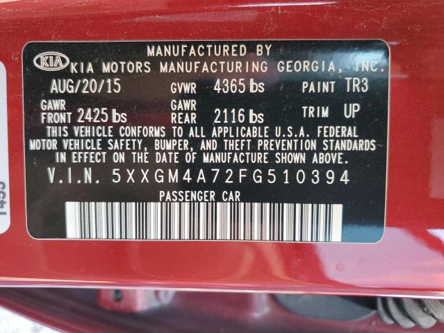 5XXGM4A72FG510394 - 2015 KIA OPTIMA LX RED photo 12