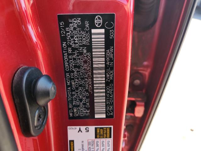 JTDKARFU4G3502068 - 2016 TOYOTA PRIUS RED photo 13
