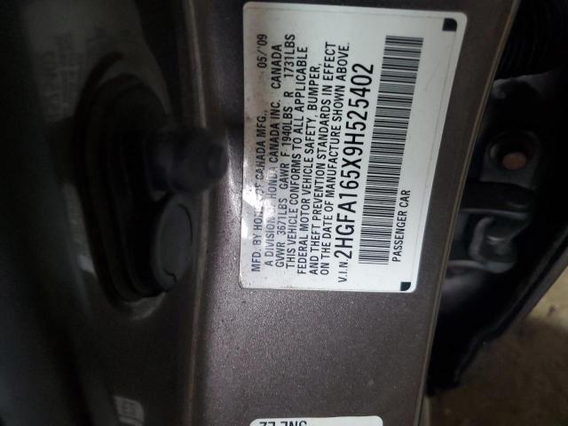2HGFA165X9H525402 - 2009 HONDA CIVIC LX ნაცრისფერი ფოტო 12