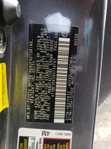 4T1BF3EK2BU739767 - 2011 TOYOTA CAMRY BASE CHARCOAL photo 12