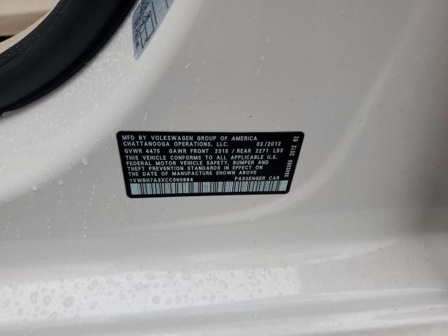 1VWBH7A3XCC060984 - 2012 VOLKSWAGEN PASSAT SE 白色 照片 12