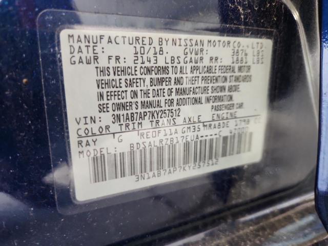 3N1AB7AP7KY257512 - 2019 NISSAN SENTRA S Көк фото 13