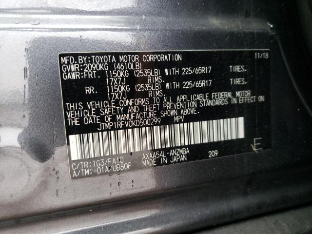 JTMP1RFV0KD500299 - 2019 TOYOTA RAV4 XLE GRAY photo 12