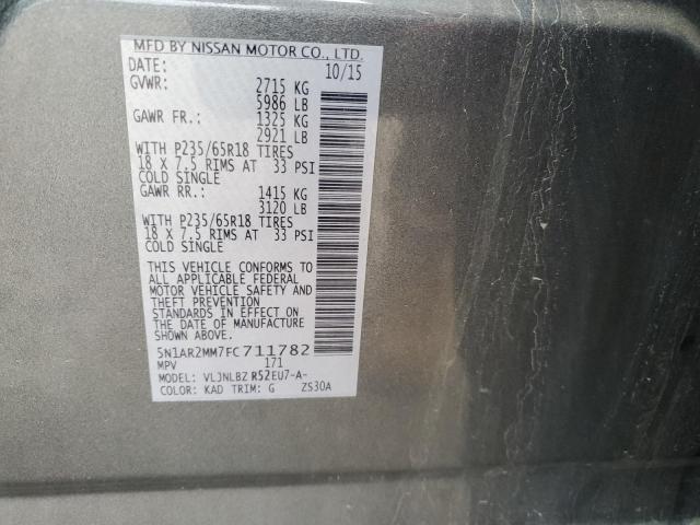 5N1AR2MM7FC711782 - 2015 NISSAN PATHFINDER S GRAY photo 13