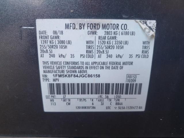 1FM5K8F84JGC86158 - 2018 FORD EXPLORER LIMITED Boz foto 13