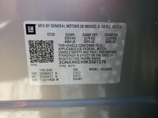 3GNAXKEV0KS507175 - 2019 CHEVROLET EQUINOX LT GRAY photo 14