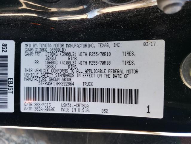 5TFRW5F17HX222864 - 2017 TOYOTA TUNDRA DOUBLE CAB SR/SR5 BLACK photo 13