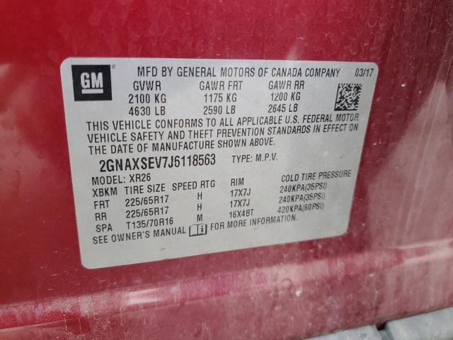 2GNAXSEV7J6118563 - 2018 CHEVROLET EQUINOX LT MAROON photo 13