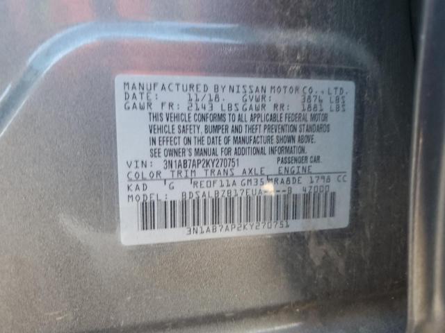 3N1AB7AP2KY270751 - 2019 NISSAN SENTRA S 石墨色 照片 12