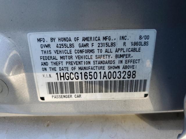 1HGCG16501A003298 - 2001 HONDA ACCORD EX SILVER photo 12