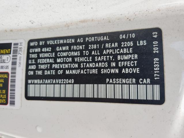 WVWBA7AH7AV022049 - 2010 VOLKSWAGEN EOS TURBO 白色 照片 13
