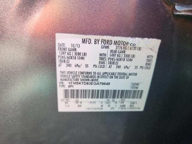 1FM5K7D83EGA79649 - 2014 FORD EXPLORER XLT GRAY photo 13