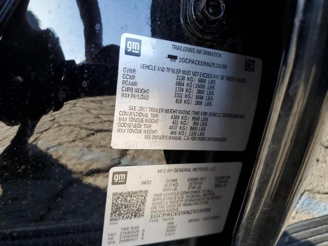 1GCPACED5NZ515099 - 2022 CHEVROLET SILVERADO C1500 LT BLACK photo 13