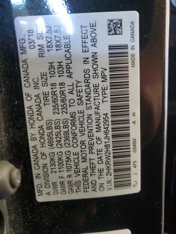 2HKRW2H81JH642954 - 2018 HONDA CR-V EXL შავი ფოტო 14