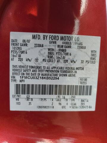 1FMCU03Z18KB52294 - 2008 FORD ESCAPE XLT 红色 照片 13