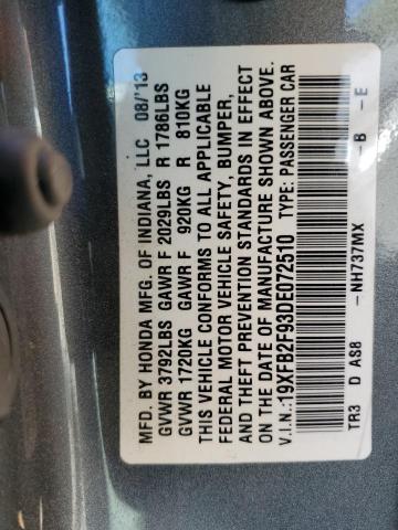 19XFB2F93DE072510 - 2013 HONDA CIVIC EXL 灰色 照片 13