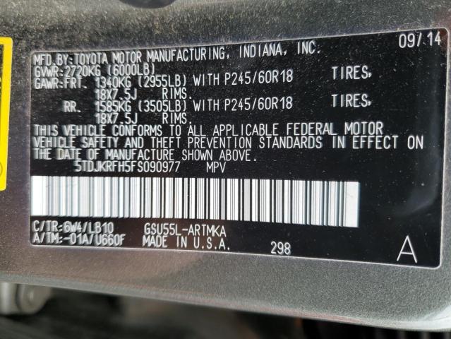 5TDJKRFH5FS090977 - 2015 TOYOTA HIGHLANDER XLE Жасыл фото 13