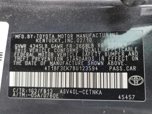 4T1BF3EK7BU123594 - 2011 TOYOTA CAMRY BASE GRAY photo 12
