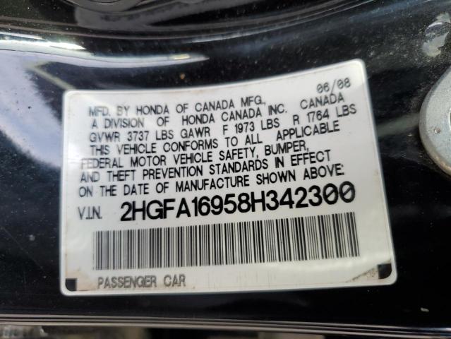 2HGFA16958H342300 - 2008 HONDA CIVIC EXL შავი ფოტო 12