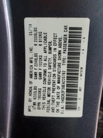 1HGCR2F38EA235782 - 2014 HONDA ACCORD LX GRAY photo 12