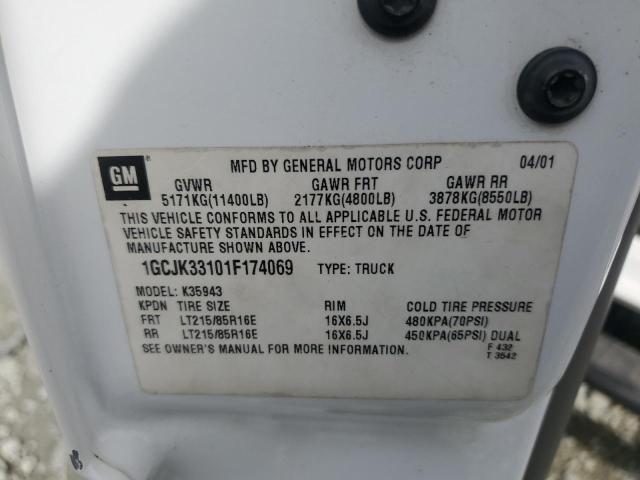 1GCJK33101F174069 - 2001 CHEVROLET SILVERADO K3500 WHITE photo 13