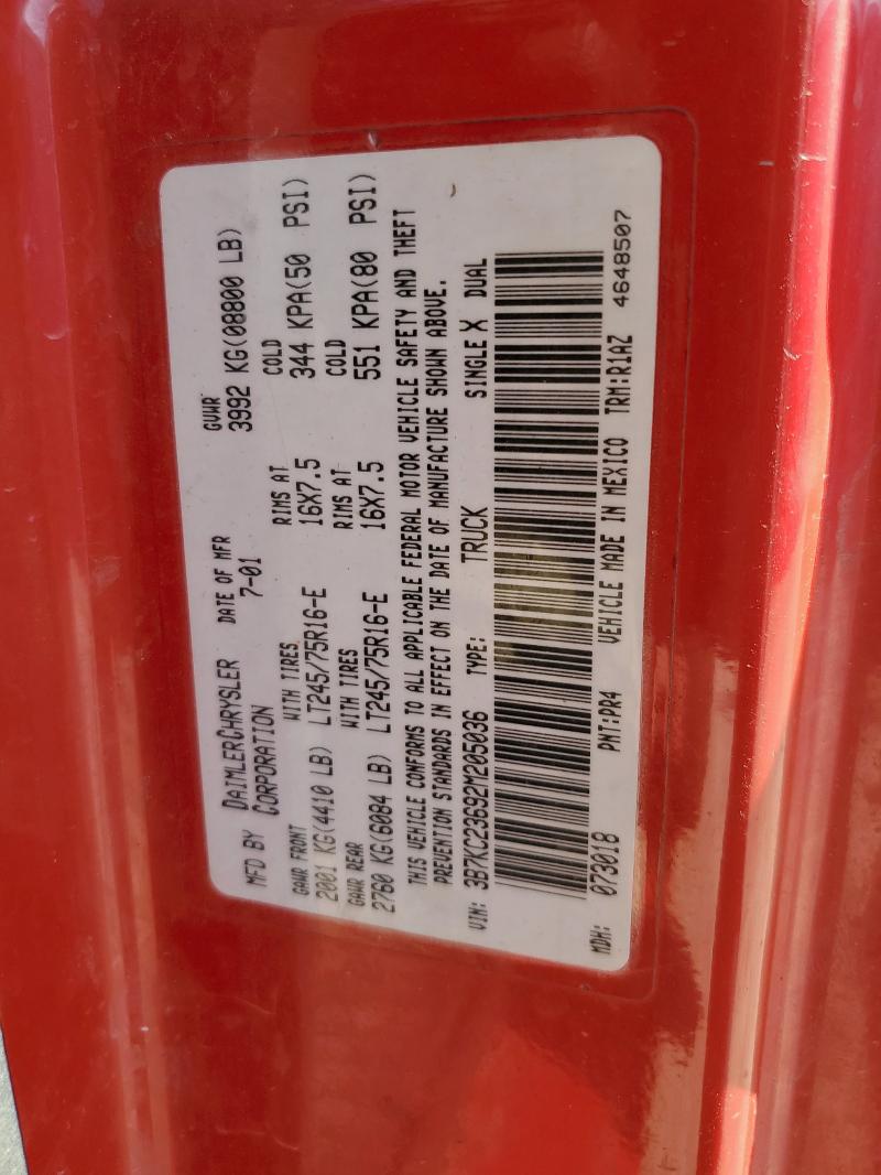 3B7KC23692M205036 - 2002 DODGE RAM 2500 RED photo 12