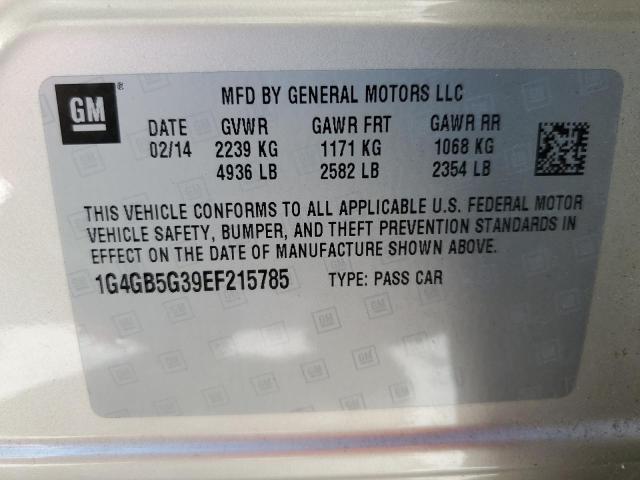 1G4GB5G39EF215785 - 2014 BUICK LACROSSE BEIGE photo 12