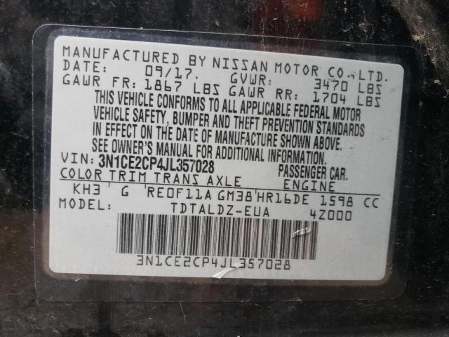 3N1CE2CP4JL357028 - 2018 NISSAN VERSA NOTE S BLACK photo 12