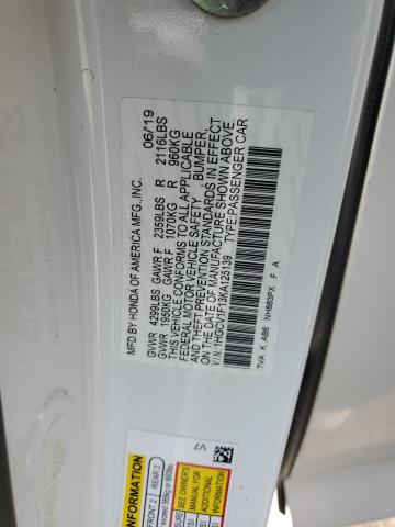 1HGCV1F13KA125139 - 2019 HONDA ACCORD LX WHITE photo 12