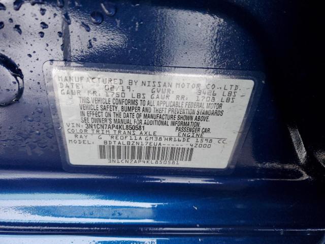 3N1CN7AP4KL850581 - 2019 NISSAN VERSA S BLUE photo 13