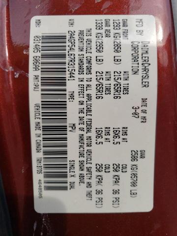 2A4GP54L67R315441 - 2007 CHRYSLER TOWN & COU TOURING BURGUNDY photo 13