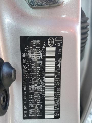 2T1BU4EE3AC386915 - 2010 TOYOTA COROLLA BASE ვერცხლისფერი ფოტო 12