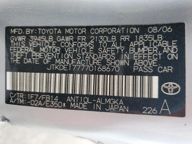 JTKDE177770168670 - 2007 TOYOTA SCION TC 银色 照片 12