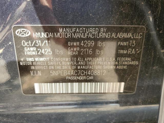 5NPEB4AC7CH408812 - 2012 HYUNDAI SONATA GLS BLUE photo 12