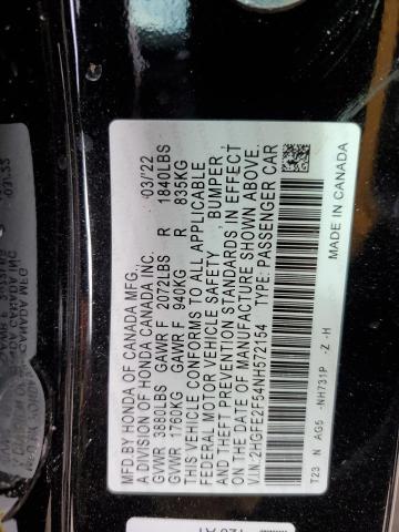 2HGFE2F54NH572154 - 2022 HONDA CIVIC SPORT 黑色 照片 12