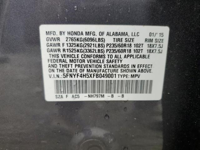 5FNYF4H5XFB049001 - 2015 HONDA PILOT EXL GRAY photo 13