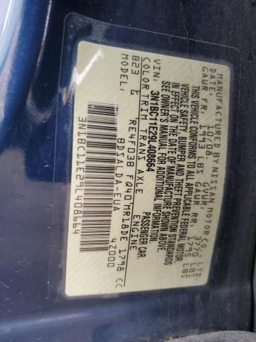 3N1BC11E29L408664 - 2009 NISSAN VERSA S BLUE photo 12