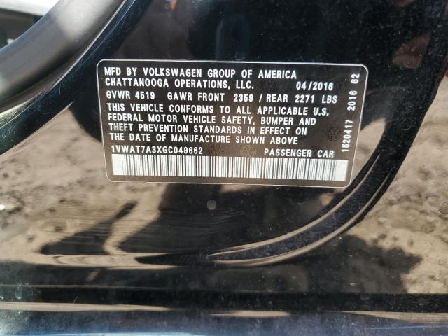 1VWAT7A3XGC049662 - 2016 VOLKSWAGEN PASSAT S BLACK photo 12