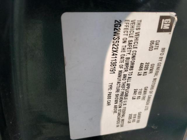 2G2WS522X41138191 - 2004 PONTIAC GRAND PRIX GT2 მწვანე ფოტო 12