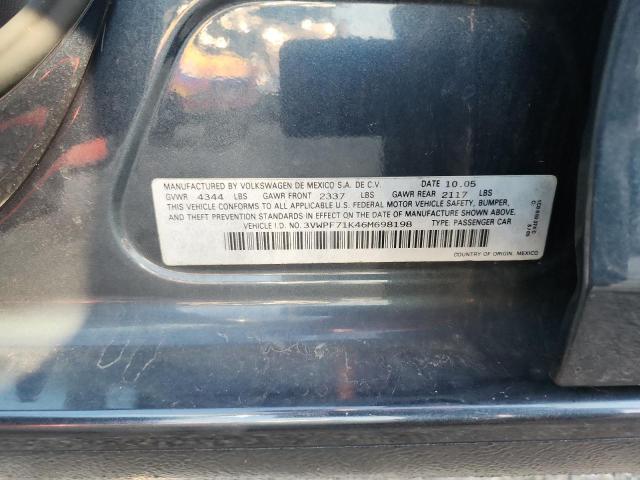 3VWPF71K46M698198 - 2006 VOLKSWAGEN JETTA VALUE BLUE photo 12