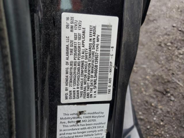 5FNRL5H66GB139937 - 2016 HONDA ODYSSEY EXL BLACK photo 13