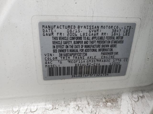 3N1AB7AP9FY321734 - 2015 NISSAN SENTRA S WHITE photo 13