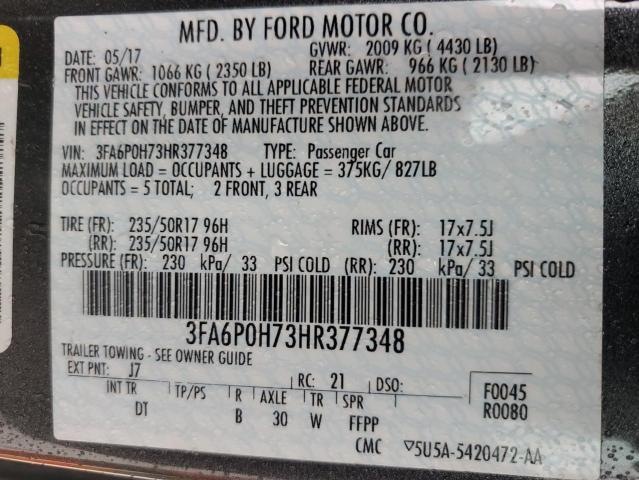 3FA6P0H73HR377348 - 2017 FORD FUSION SE CHARCOAL photo 13