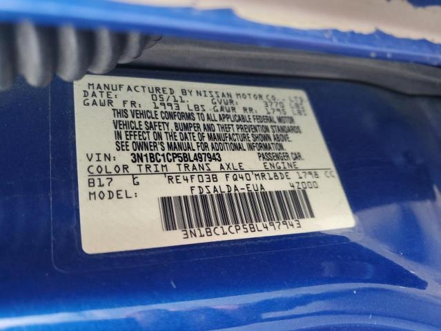 3N1BC1CP5BL497943 - 2011 NISSAN VERSA S BLUE photo 14