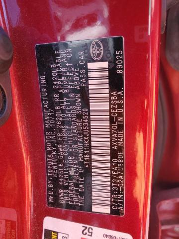 4T1B11HKXJU534520 - 2018 TOYOTA CAMRY L Bordeaux Foto 13