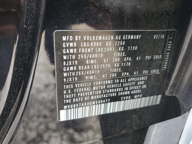 WVGBV7AX4GW590477 - 2016 VOLKSWAGEN TIGUAN S BLACK photo 12