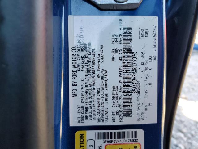 3FA6P0VP4JR175032 - 2018 FORD FUSION SPORT BLUE photo 13