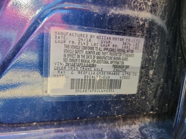 3N1AB7AP2JL640351 - 2018 NISSAN SENTRA S BLUE photo 12
