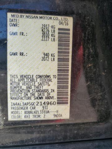 1N4AL3AP5GC214960 - 2016 NISSAN ALTIMA 2.5 黑色 照片 12